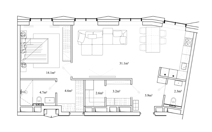 Пентхаус 3Б, Элитный дом «Chkalov», Земляной Вал ул., вл. 37, 67,7 кв.м