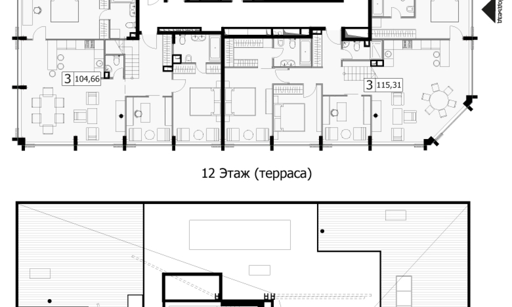 Пентхаус двухуровневый с террасой, ЖК «KAZAKOV Grand Loft», Казакова ул., д. 7, 164,7 кв.м