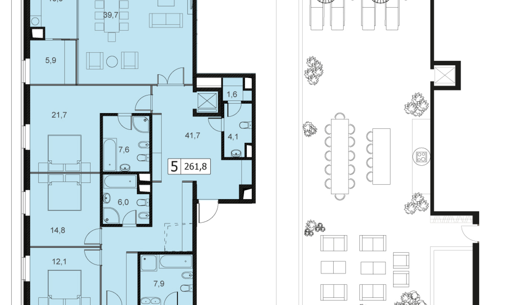 Пентхаус с террасами в комплексе элитных особняков «Полянка 44», Б. Полянка, 44, Корпус Камелия, 261,8 кв. м