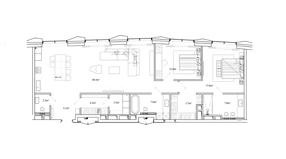 Пентхаус 7Б, Элитный дом «Chkalov», Земляной Вал ул., вл. 37, 116,1 кв.м