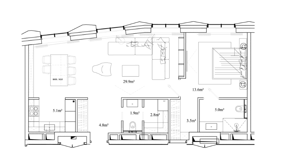 Пентхаус 2Б, Элитный дом «Chkalov», Земляной Вал ул., вл. 37, 68,3 кв.м