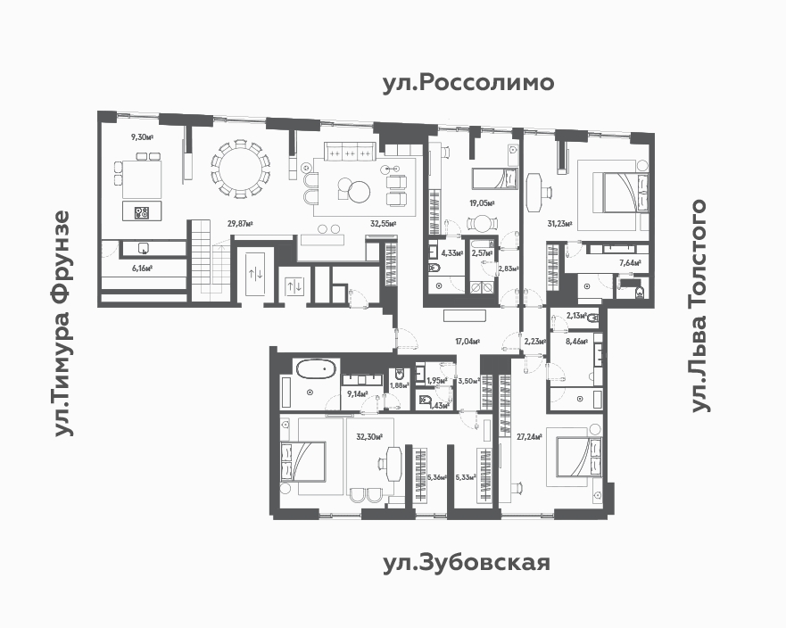 Пентхаус с террасой в ЖК «Roza Rossa», Зубовская ул., д. 7, стр. 1, 330.6 кв.м. 