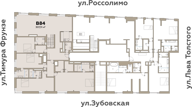 Пентхаус с террасой в ЖК «Roza Rossa», Зубовская ул., д. 7, стр. 1, 309.25 кв.м. 